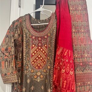 Indian kurta Pakistani dress 3 piece cotton  with sharara pant